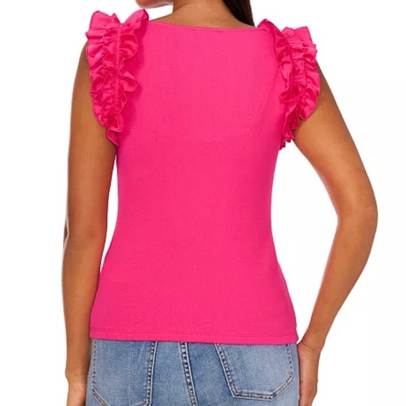 CeCe Pink Ruffle Sleeve Ribbed Tank Top - Picture 3 of 9